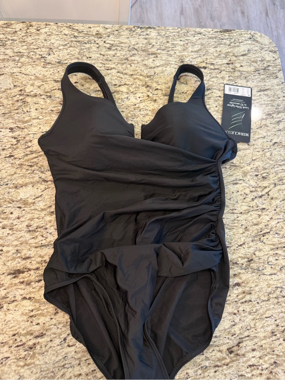 NWT Size 18 Miraclesuit Black Ruched One-Piece Swimsuit with Supportive Cups